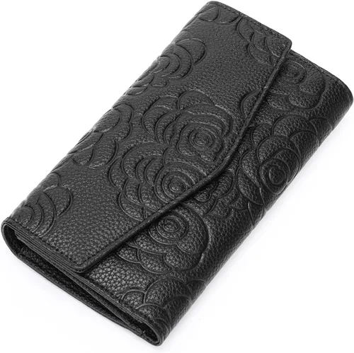 Vista 11 de GOIACII Cartera de mujer con bloqueo RFID para tarjetas de crédito, monedero con cremallera y bolsillo para monedas, flor en relieve, color rosa