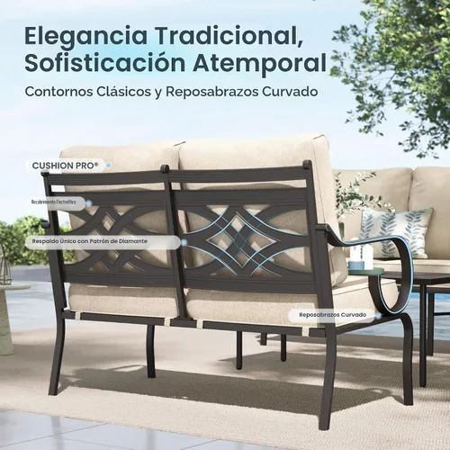 Vista 7 de PHI VILLA Patio Furniture Set with 4 Rocking Chairs & Fire Pit, Beige