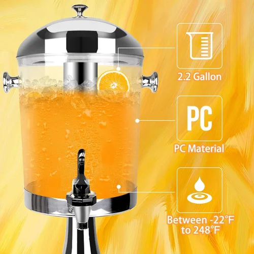 Vista 3 de Dispensador de bebidas con soporte, dispensador de bebidas para fiesta, dispensador de tarro de agua de acero inoxidable con recipiente de hielo
