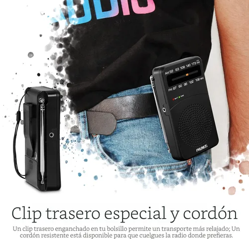 Vista 6 de PRUNUS J-166 - Radio portátil AM FM, Regalos para papá y mamá, Radio operada con pilas con luz de sintonización, clip trasero, excelente recepción