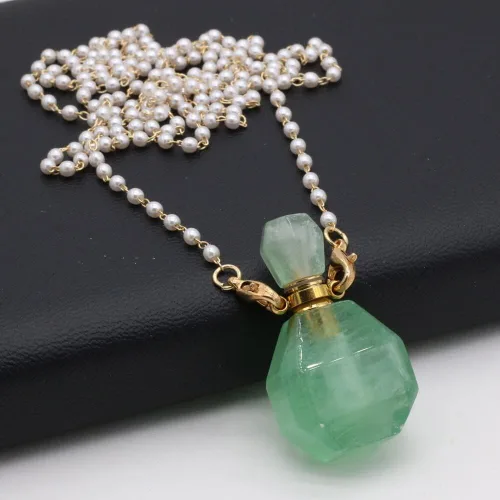 Vista 2 de Collar de piedras preciosas de cuarzo transparente con colgante de ojo de tigre y lapislázuli, collar de botella