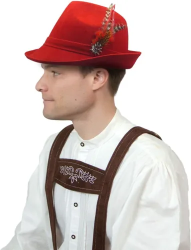 Vista 3 de Essence of Europe Gifts E.H.G Oktoberfest Haus German Hunter Green Faux Leather Fedora with Metal Edelweiss Pin Feather Hat