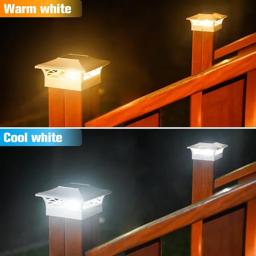 Vista 2 de VOLISUN - Faroles solares para poste: paquete de 2 luces para exteriores, para cubierta, con casquillo blanco, resistente al agua, 2 modos