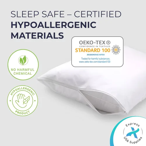 Vista 8 de Juego de 4 protectores de almohada impermeables estándar/Queen, equilibrio de temperatura, recomendado por alergólogos, protectores transpirables