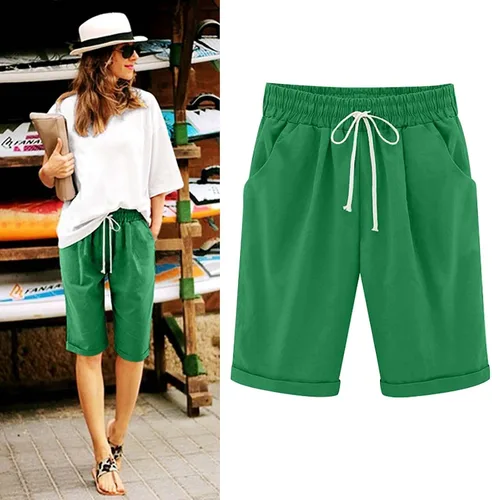 Vista 43 de Pantalones cortos sólidos con control de barriga, casuales, con cordón, cómodos, para mujer, pantalones cortos ligeros de verano para correr 2023