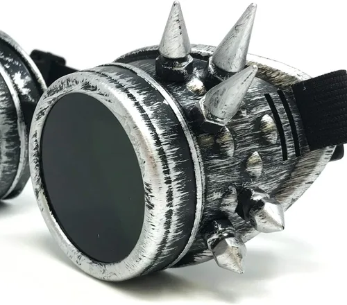 Vista 4 de Steampunk Aviator Pilot - Gafas de motocicleta victorianas vintage plateadas para mujeres y hombres