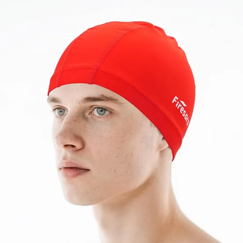 Vista 10 de Gorro de natación de tela Firesara, gorro de baño de alta elasticidad mantiene el cabello limpio y transpirable, se ajusta tanto al cabello largo