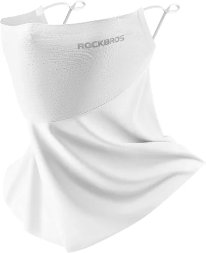 Vista 7 de ROCKBROS Polaina refrescante para el cuello, bufanda, cubre la cara con bucles para las orejas, transpirable, protección solar UV, pasamontañas