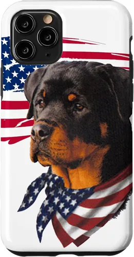 Vista 29 de Funda genial impresionante con la bandera estadounidense para iPhone 16 Rottweiler Dog