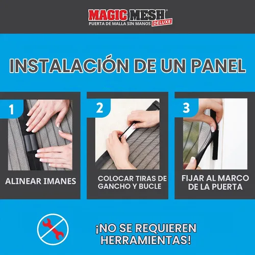 Vista 6 de Magic Mesh Deluxe, Negro Puerta mosquitera magnética, resistente, cierre magnético, red para puerta, pantalla para patio, pantalla para puerta