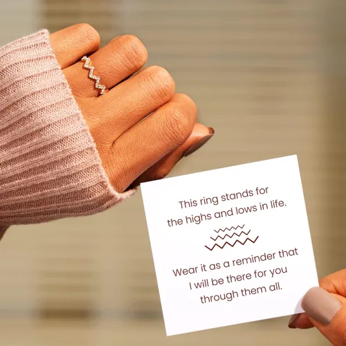 Vista 2 de STORYJEWELLERY Highs and Lows Ring for Women, Gold Plated Sterling Silver Zig Zag Ring for wife, Up and Down Ring for Girls, Love Ring for Girlfriend