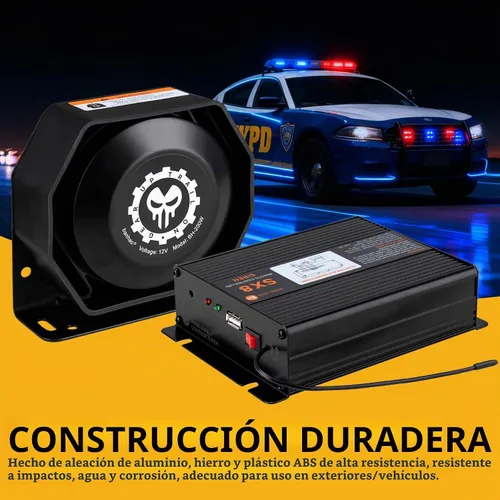 Vista 7 de Kit de sistema de altavoces de sirena de policía PA, sirena de advertencia de emergencia 12V 200W 125-145dB con control remoto con micrófono de mano