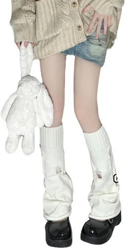 Vista 6 de Calentadores de pierna góticos Acubi Grunge Lolita Invierno Cuff Y2K Harajuku hasta la rodilla calcetines de punto japoneses Preppy Leggings Polainas