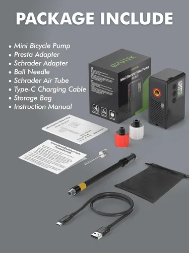 Vista 7 de GPUTEK Mini bomba eléctrica de bicicleta para válvulas Presta y Schrader Negro