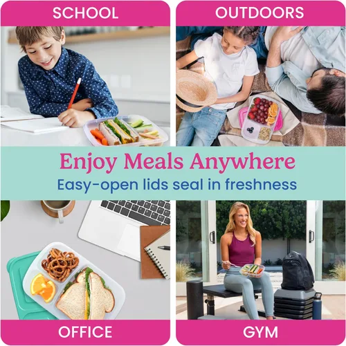 Vista 6 de Bentgo Easyboxes - Cajas de almuerzo apilables originales - Recipientes de comida reutilizables de 3 compartimentos para niños y adultos - Caja