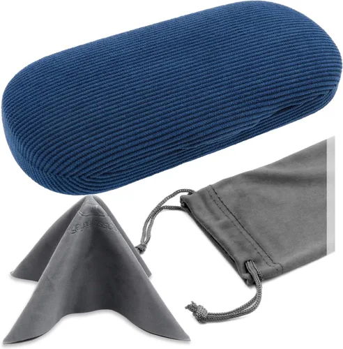Vista 10 de MyEyeglassCase Men's Medium Glasses Case - Classic Eyeglasses Hard Shell Holder, Elegant Easy Open Lip with Pouch and Cloth As196 Negro Con Tela