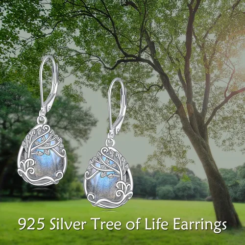 Vista 155 de Aretes colgantes con forma de lágrima de filigrana de piedra lunar de plata de ley 925 con cierre de palanca para mujer, regalos de joyería