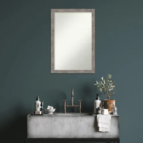 Vista 180 de Amanti Art Silver Bathroom Mirror for Over Sink, 26x35 Custom Made Marred Pewter Rectangle Vanity Mirror, Large Casual Wood Frame, Hangs Horizonally