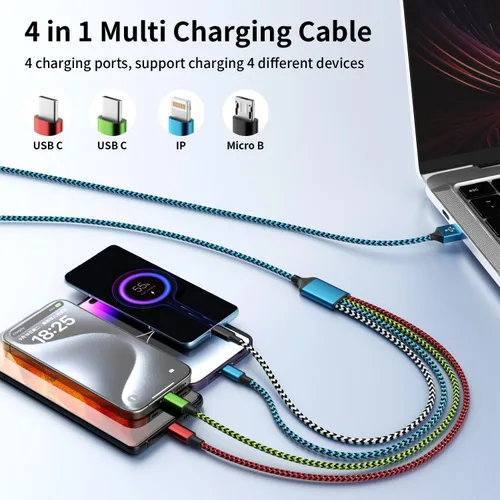 Vista 2 de Cable de carga múltiple tipo C dual 4 en 1, cable de carga para múltiples Azul
