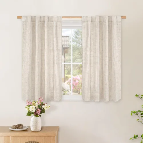 Vista 48 de BGment Cortinas cortas de lino marfil de 36 pulgadas de largo para ventanas de cocina, pequeñas cortinas texturizadas rústicas para café sobre