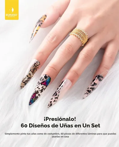 Vista 3 de BURANO Gel de pegamento para arte de uñas, 0.5 onzas líquidas, 2 botellas con 60 calcomanías de láminas, diseño de uñas, arte de transferencia