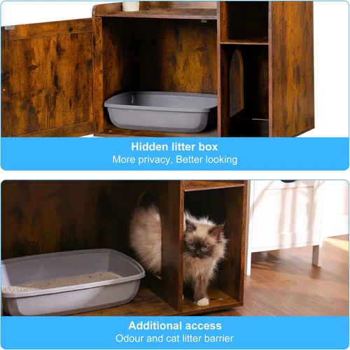 Vista 6 de Hey-brother Árbol para gatos con recinto de caja de arena XL, torre para gatos todo en uno para gatos de interior con hamaca grande, cama, estación