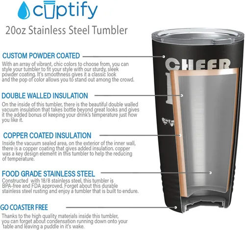 Vista 4 de Cheer Dad I Pay She Cheers - Vaso de acero inoxidable con tapa aislada, color negro