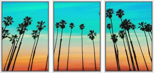 Vista 113 de wall26 Lienzo enmarcado para pared, juego de arte de fila de palmeras de California y cielo azul, naturaleza, vida silvestre, fotografía, realismo
