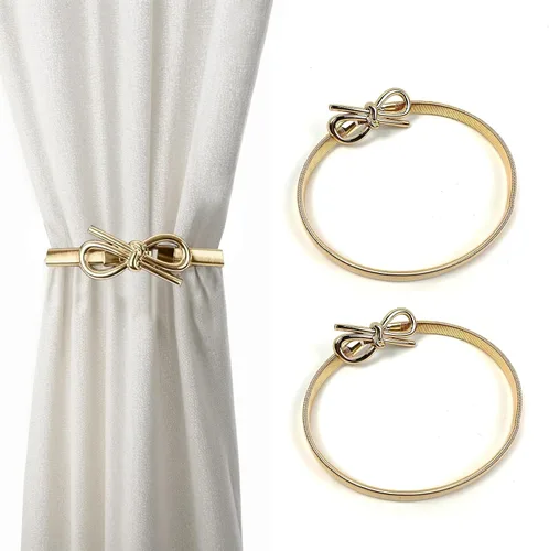 Vista 11 de 2Pcs Gold Curtain Tiebacks Shiny Metal Curtain Holdbacks with Exquisite Knot, Elegant Curtain Buckle for Living Room, Bedroom, Office Window