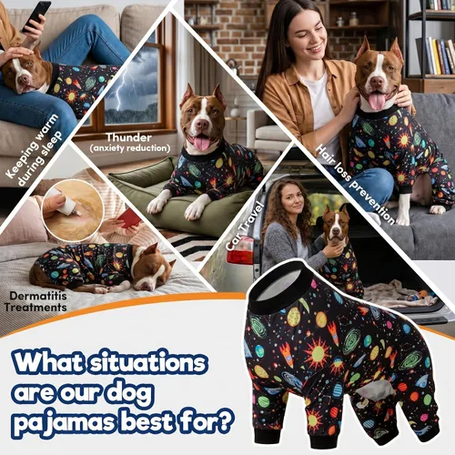 Vista 5 de LovinPet Monos para perros grandes: Pijamas para perros grandes, postoperatorio/cuidado de heridas, tela elástica ligera, estampado negro