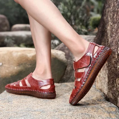 Vista 7 de HESBITEUL Sandalias de cuero para hombre, sandalias de senderismo al aire libre, impermeables, atléticas, deportivas, para pescador, zapatos