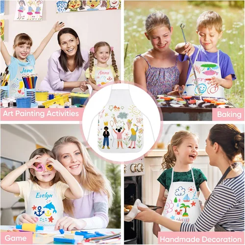 Vista 5 de Morcheiong Juego de delantales para niños de 36/72 piezas, delantales de pintura para niños con bolígrafo de colores y plantilla de manualidades