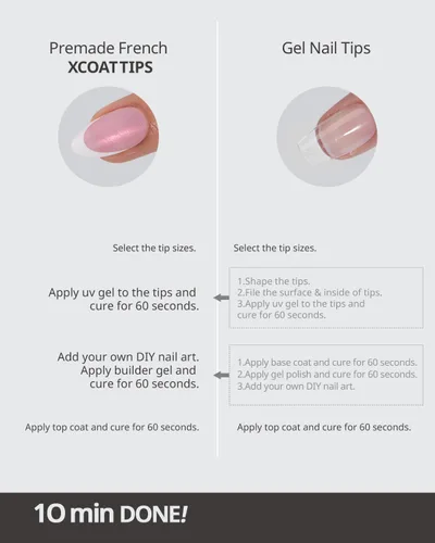 Vista 6 de BTArtboxnails XCOATTIPS - Punta francesa blanca a presión, cuadrado L, purpurina rosa Lamp-Curable 4-Week Wear, Salon Quality Value at Home