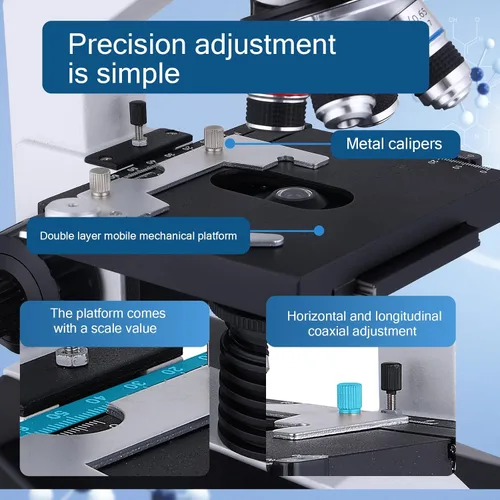 Vista 12 de Herwicm Microscopio trinocular compuesto 40X-5000X Ampliación, Microscopio profesional de grado de investigación, Dos niveles de iluminación LED