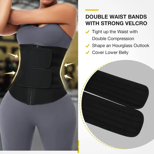 Vista 2 de FeelinGirl Waist Trainer for Women Long Torso Sauna Workout Double Belt With Zipper 7 Steel Bones