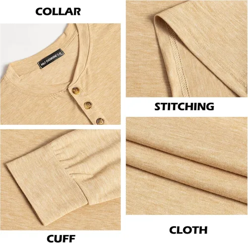 Vista 2 de M&F EVENMINE Camisas Henley de moda para hombre, casual, con botones, manga largacorta, ajustada, de algodón, con bolsillo