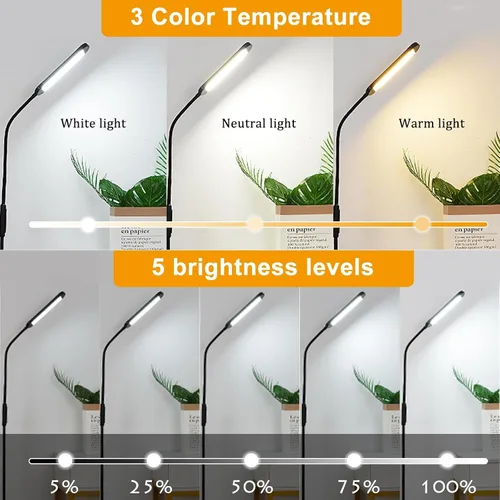 Vista 4 de Lámpara de pie LED para sala de estar, luz LED de pie moderna, lámpara de pie alta ajustable para lectura de dormitorio, oficina, lámpara de pie
