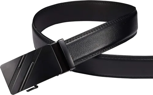 Vista 2 de Cinturón de hombre,Cinturón de vestir de trinquete de cuero real para hombre con hebilla automática,Elegante caja de regalo