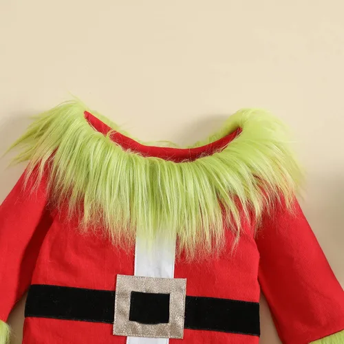 Vista 4 de Traje de Navidad para bebés y niñas, chaqueta de manga larga de Papá Noel, abrigo de forro polar, pantalones sombrero, ropa de cosplay para fiestas