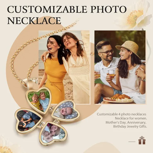 Vista 3 de Jewelstruck Collar con medallón de corazón personalizado actualizado, medallón dorado con imagen personalizada para mujeres, mamá, hija, colgante