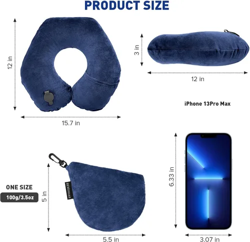Vista 7 de Almohadas de cuello Rewondah para viajar, almohada de viaje inflable, almohada de cuello inflable para viajar en avión con cubierta lavable