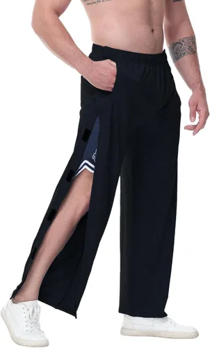 Vista 3 de HIBOCT Pantalones rasgados para hombre, ajuste holgado, pantalones de calentamiento para hombre, pantalones deportivos con parte inferior abierta