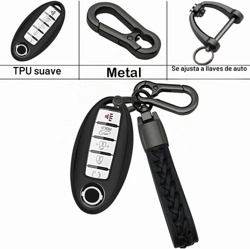 Vista 4 de Kirsnda - Funda para llavero de Nissan con cadena, funda protectora de TPU suave para llaves de auto, compatible con Altima Rogue Maxima Pathfinder