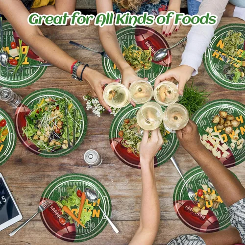 Vista 4 de Dereinwo 35 platos de fútbol – Decoraciones de fiesta de fútbol 2025, platos desechables de 9 pulgadas para postre aperitivo, cena, suministros