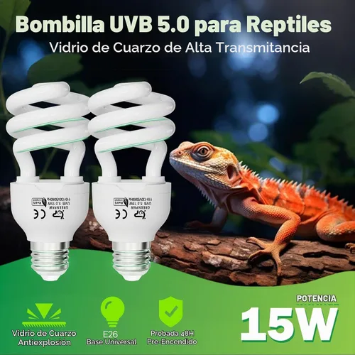Vista 2 de Bombilla UVB de reptil 5.0 15W, base compacta de luz fluorescente
