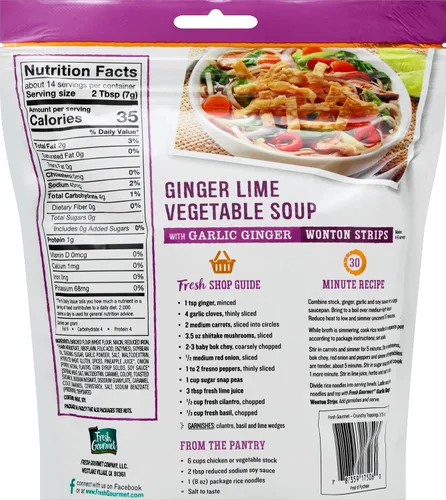 Vista 2 de Fresh Gourmet, Wonton Strip, jengibre ajo, 3.5 onzas