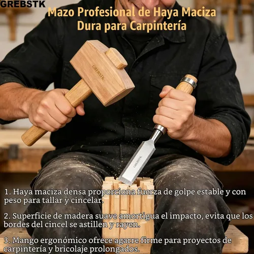 Vista 3 de GREBSTK Mazo de madera maciza de haya para bartending casero y taller
