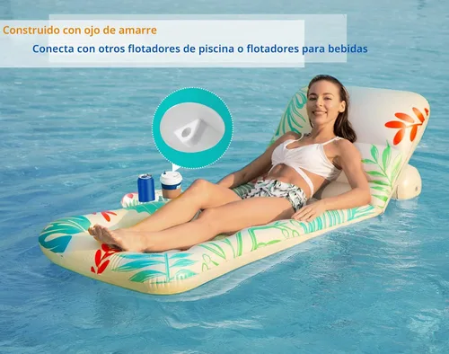 Vista 6 de Jasonwell Flotador Inflable de Piscina para Adultos - Flotadores de Piscina Silla Flotante Balsa con Respaldo Ajustable Portavasos Flotador de Agua