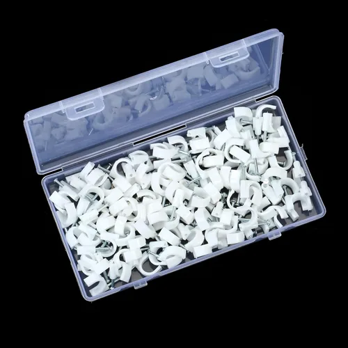 Vista 3 de Clips para cable, 120 grapas de cable de 0.394 pulgadas. Clips de pared de alambre con clavos de cable. Clips de cable blancos, RG6 RG59 CAT5 CAT6