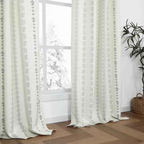 Vista 4 de Lino Rosa Cortinas de Crema y Negro para Cocina, Cortinas Opacas Bohemias para Ventana de Baño y Sala de Estar, 45 Pulgadas de Largo